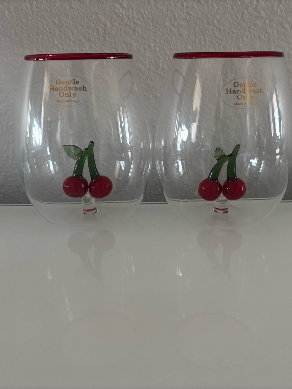 New Stemless Wine Glass Cherry Cherries Anthro Inspired Floating